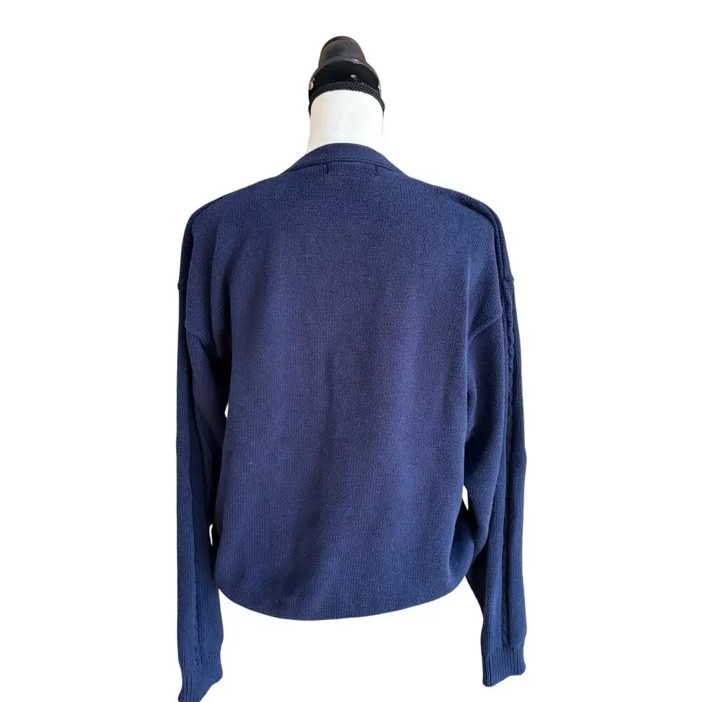 Vintage 90s Claiborne Cable Knit V Neck Sweater Navy Cotton Men's M Women's L